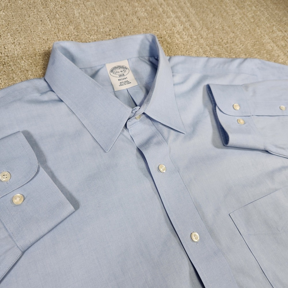 Brooks Brothers Shirt Men 17.5 Regent Fit Lightweight‎ Oxford OCBD Blue Button
